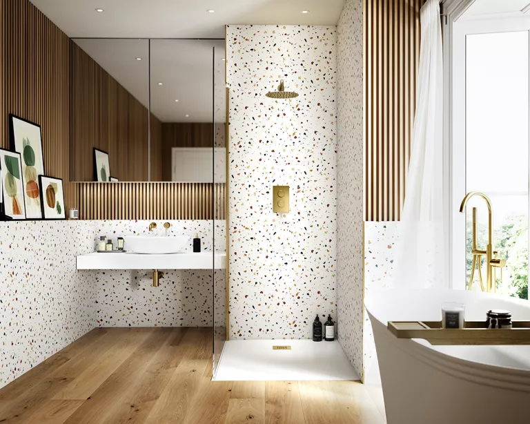 salle de bains avec douche en pierre