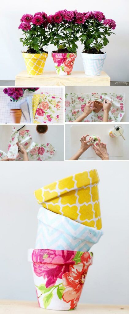 DIY pots de fleurs tissu coloré