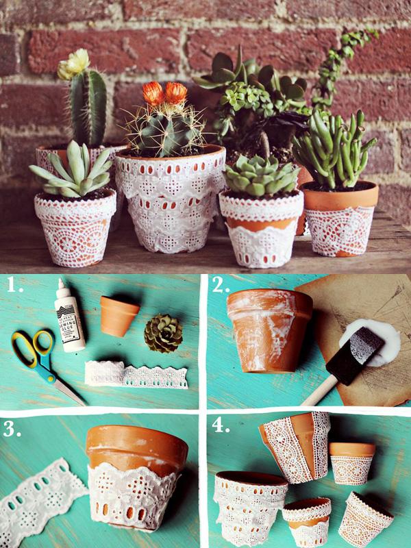 DIY pots de fleurs dentelle(