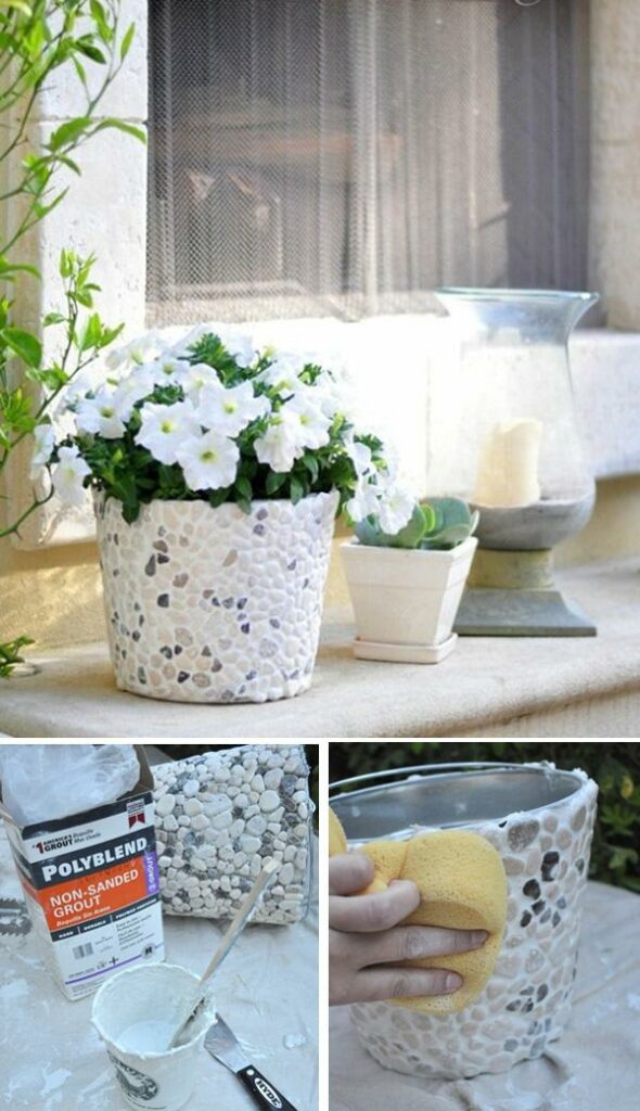 DIY Pot de fleurs avec petits cailloux