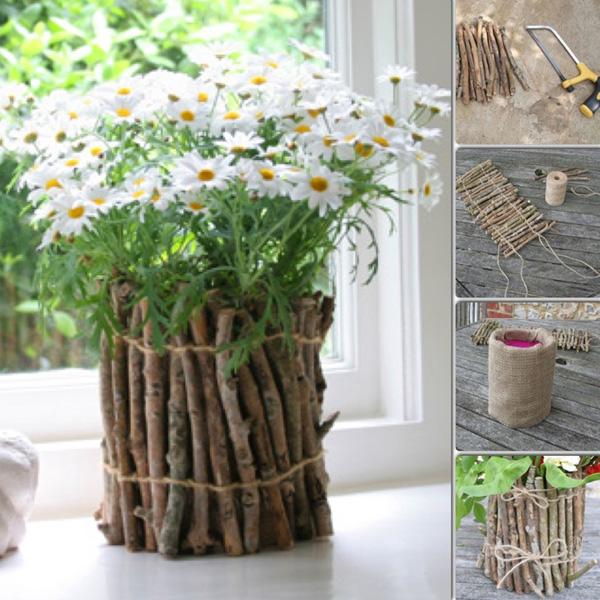 DIY pots fabriqués avec l'assemblage de branches en bois