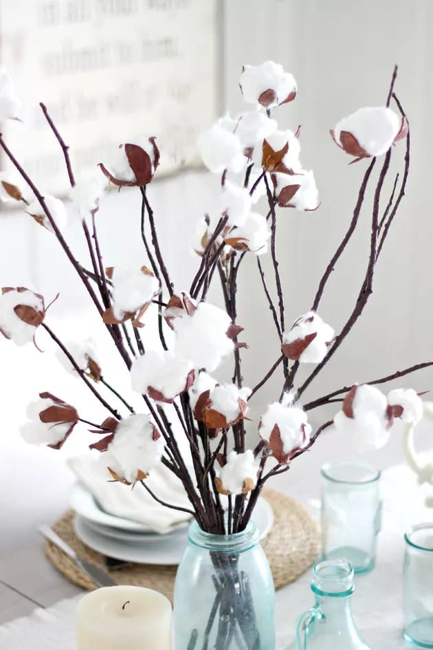 fleurs de coton faire soi-même centre de table déco créative