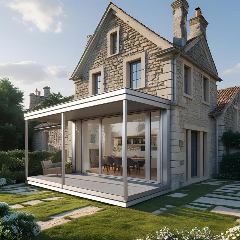 veranda alu sur maison ancienne en pierre