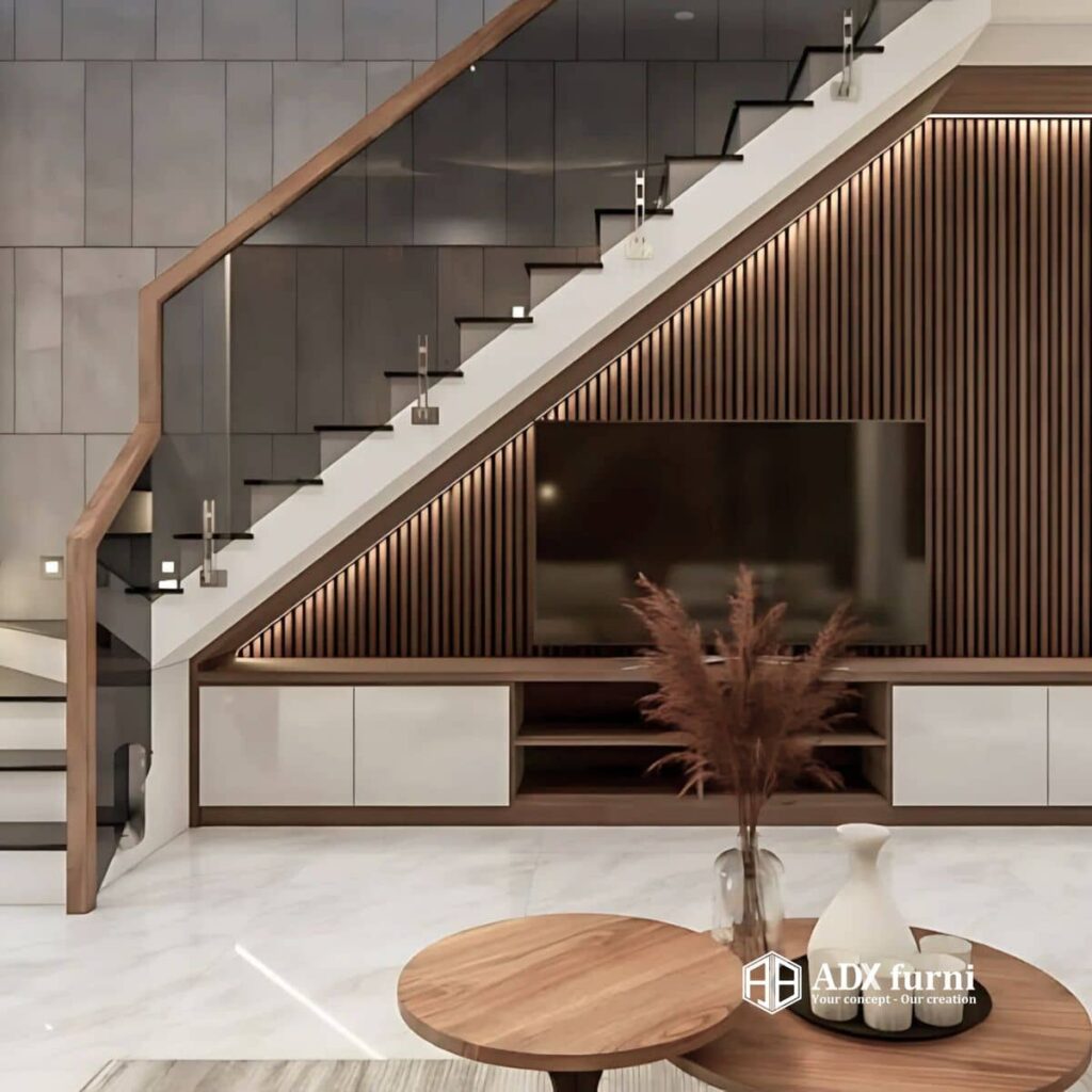 idée aménagement sous escaliers meuble TV ou Hi-Fi intégré