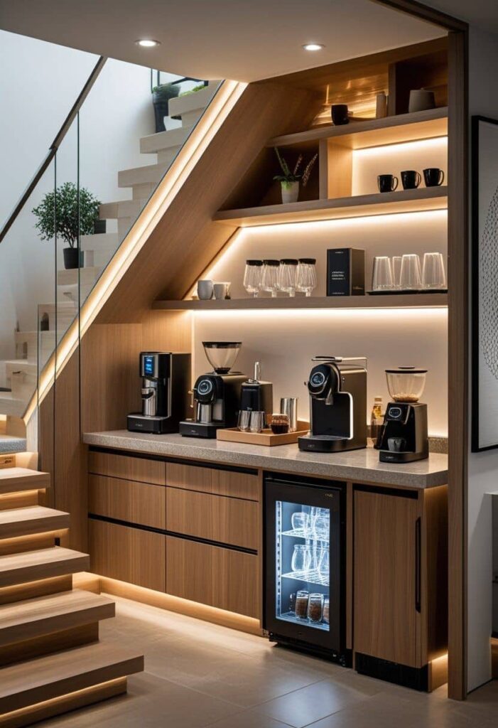 idée aménagement sous escaliers café coin gourmand cafetière sous escalier