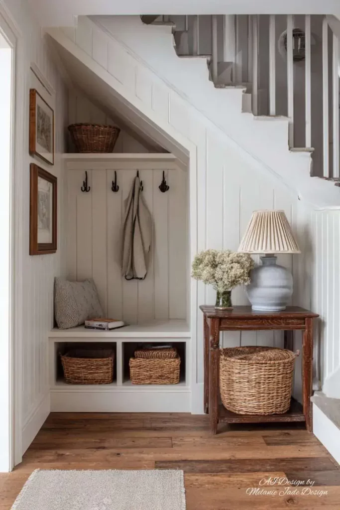 idées aménagement rangement sous escaliers penderie entrée design sophistiquée british