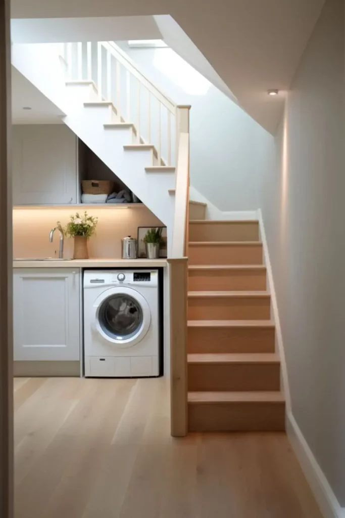 aménagement sous escaliers kitchenette intégrée studio design moderne