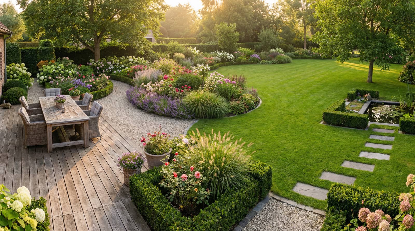 You are currently viewing Réussir l’harmonie entre terrasse, massifs et pelouse : les secrets d’un jardin équilibré