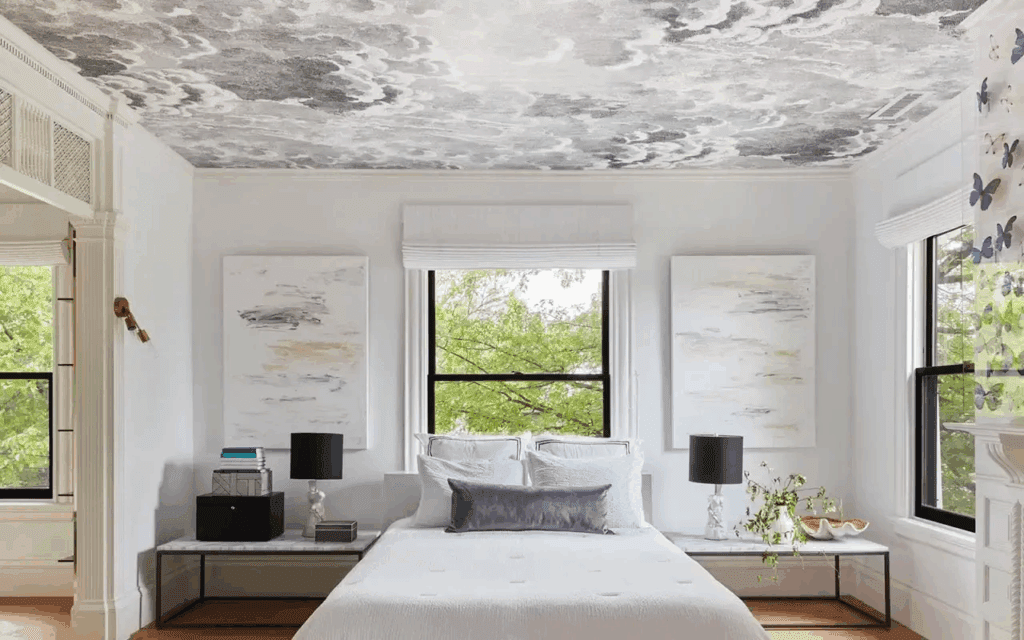 papier peint noir et blanc gris dans une chambre bicolore