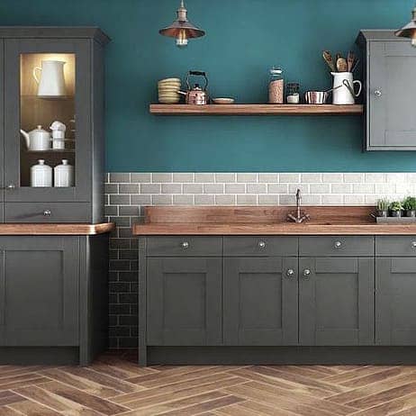 cuisine bleu canard et meuble gris décoration tendance originale