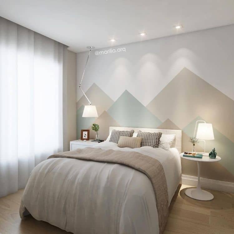 tête de lit peinte avec peinture de forme géométrique chambre parentale bohème tendance originale