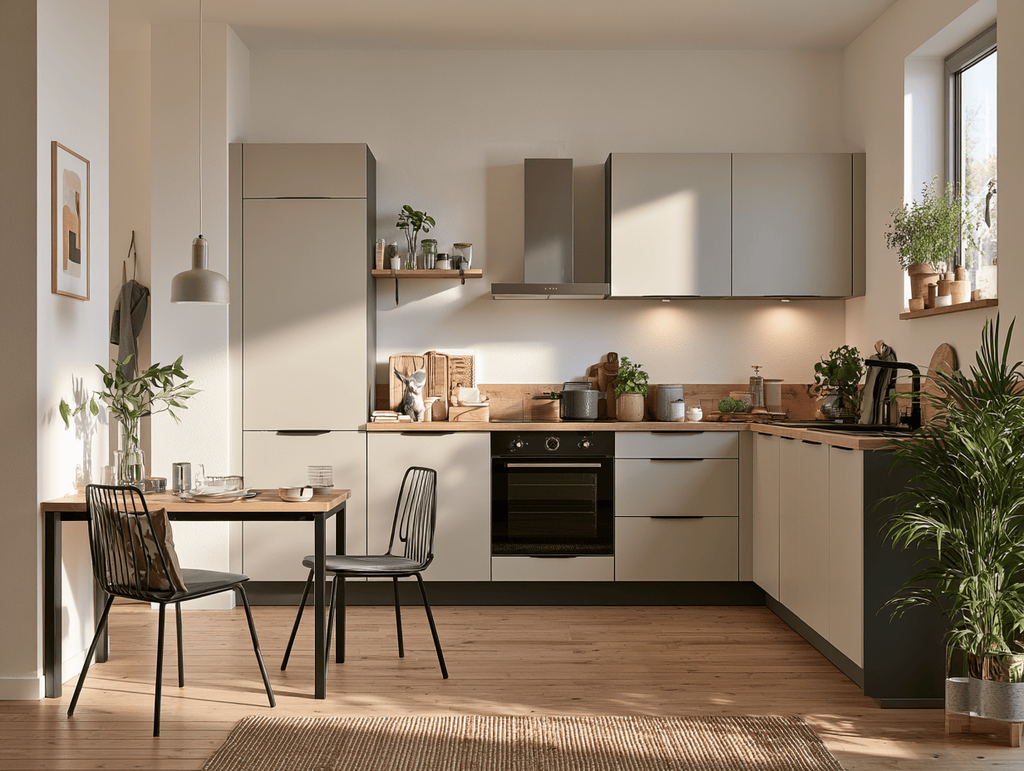 Table fixée au mur, elle se déplie au moment des repas et se range à la verticale le reste du temps.